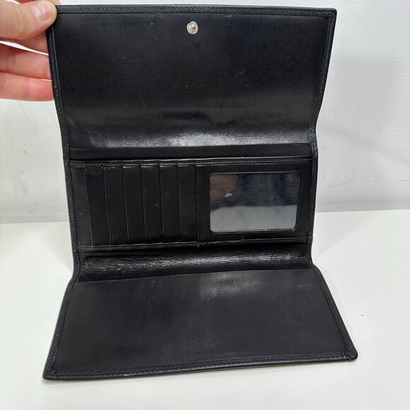 Coach Wallet Hamilton Signature Black Leather Continental Trifold Checkbook - Picture 8 of 11